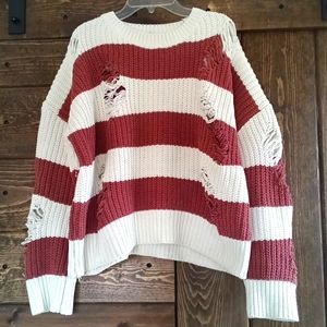 Pol size small stripped sweater with factory holes
